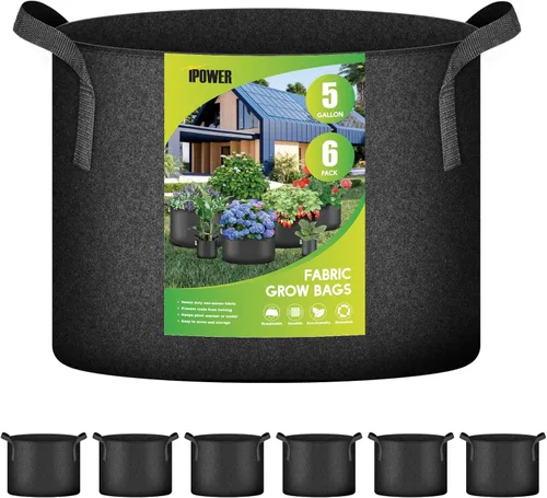 iPower - Bolsa de cultivo para plantas de 5 galones, paquete de 6, resistentes, de tela con asas de nylon, contenedores de 300g de tela no tejida