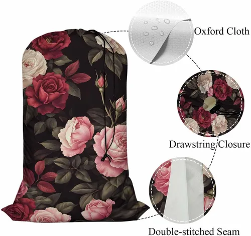 Miniatura 4 de Swono Bolsa de lavandería con patrón floral para lavar juguetes, bolsa de lavandería con cierre de cordón, hojas de acuarela, rosas, flores