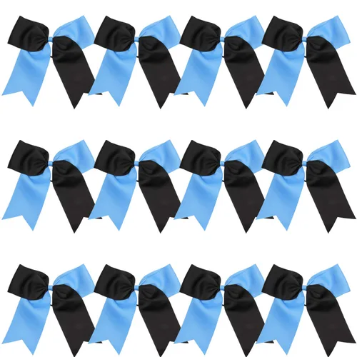 Miniatura 51 de Lazos de animadora jumbo de 8 pulgadas con diamantes de imitación brillantes para cola de caballo, lazos de porrista, 6 unidades, color negro