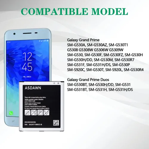 Miniatura 3 de ASDAWN Battery Replacement for Samsung Galaxy J3, G530 Battery for Galaxy On5/ Galaxy Grand Prime SM-G530/ Galaxy J3 J327A J327P J320V J320A J320F
