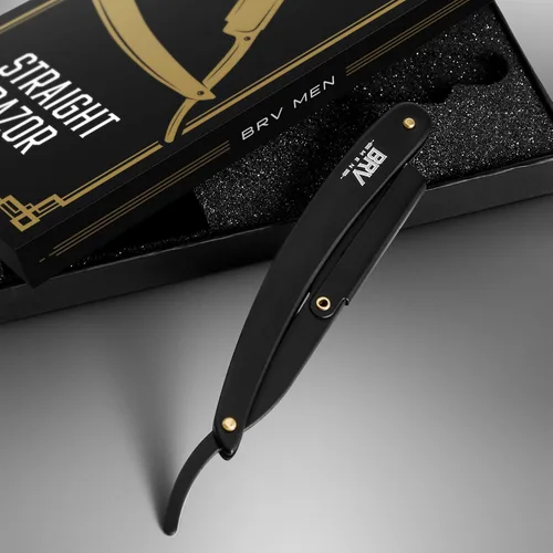 Miniatura 2 de BRV MEN Navaja de barbero profesional de filo recto con 100 hojas de afeitar de un solo filo Navajas rectas para hombres Accesorios de barbería