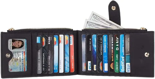 Miniatura 4 de Travelambo Billetera plegable con bloqueo RFID para mujer, con bolsillo con cremallera