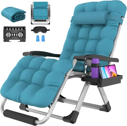Miniatura 10 de Suteck Silla de gravedad cero de gran tamaño, silla reclinable de 29 pulgadas XL para exteriores con cojín extraíble y reposacabezas, silla