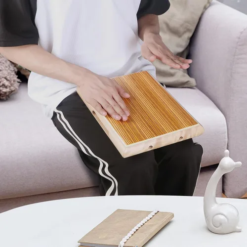 Miniatura 7 de Cajon, 12 x 9.4 x 1.7 pulgadas, caja de percusión de madera de cebra caja de ritmos con cuerdas ajustables internas Cajones, llave, bolsa