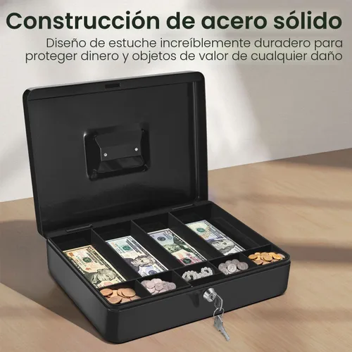 Miniatura 4 de Caja de Dinero Flexzion con Bandeja de Dinero y Cerradura - Caja de Dinero de Metal para Pequeñas Empresas, Caja de Dinero Negra de 9 Compartimentos