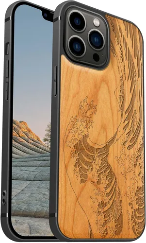Miniatura 15 de Carveit Funda magnética de madera para iPhone 13 [madera natural y TPU suave] Funda protectora de madera única y elegante a prueba de golpes