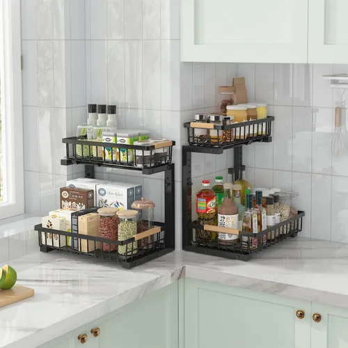 Miniatura 7 de ADRIMER Organizador para debajo del fregadero, 2 paquetes, organizador extraíble para fregadero de cocina, 2 niveles, organizador de cocina