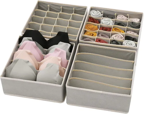 DIOMMELL Juego de 4 cajas de almacenamiento de tela plegables para armario, aparador, cajón, cestas de tela, contenedores divisores para ropa, ropa
