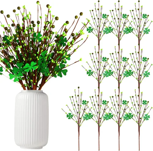 Miniatura 9 de 10 piezas de plantas artificiales de Pascua, tallos de bayas y corazones, flores artificiales de 16 pulgadas, ramo de ramas de tallo de ramita