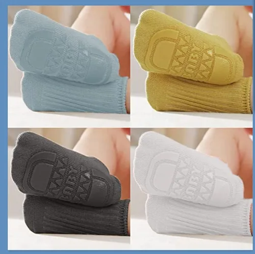 Miniatura 4 de Calcetines de tobillo antideslizantes con agarres de algodón multicolor para bebés recién nacidos 6 pares