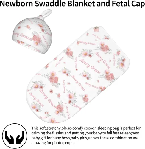 Miniatura 2 de Mantas de bebé personalizadas con nombre – Manta personalizada para bebé recién nacido para niñas y niños – Flores