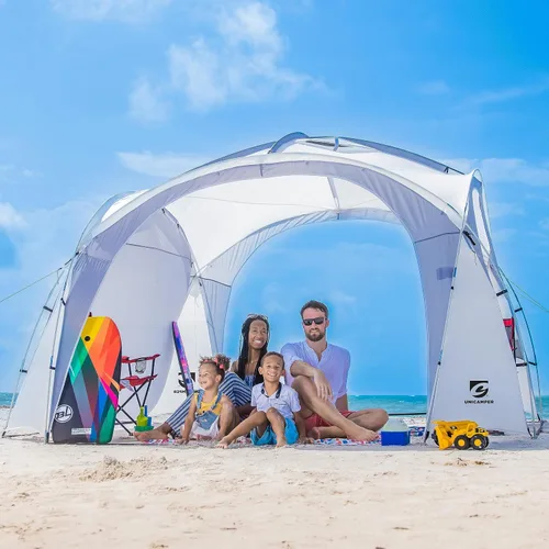 Miniatura 10 de UNICAMPER Tienda de playa de 12 x 12 pies, toldo desplegable grande UPF50+ con pared lateral de 2 piezas, refugio solar resistente a la lluvia