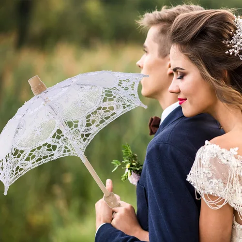 Miniatura 4 de Toddmomy Sombrilla de encaje, paraguas decorativo de boda, sombrilla de encaje para novia, adorno para decoración de fotos, disfraz de dama (blanco)