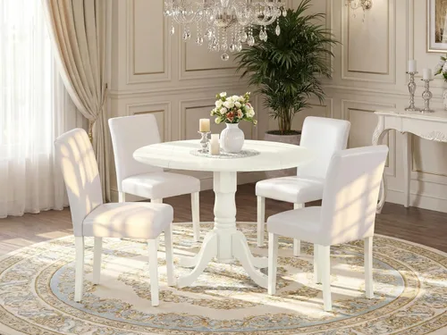 Miniatura 2 de East West Furniture DLAB5-LWH-64 - Juego de mesa y sillas de cocina de 5 piezas, incluye una mesa de comedor redonda con gotas y 4 sillas de comedor