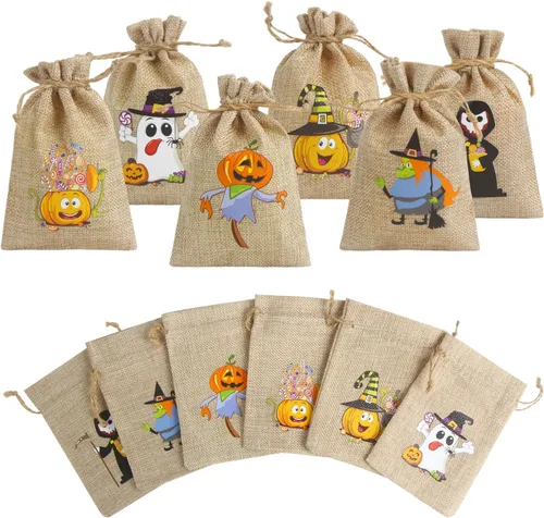 Miniatura 2 de LOKIPA 36 bolsas de regalo de arpillera de Halloween con cordón pequeñas bolsas de yute para niños y adultos, suministros de fiesta
