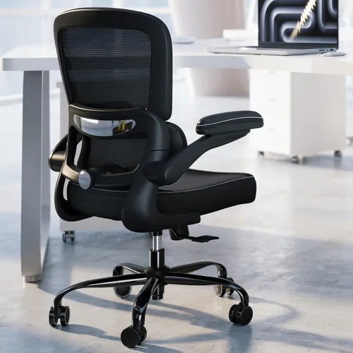 TRALT Silla ergonómica de oficina, silla de escritorio con soporte lumbar ajustable, silla de computadora cómoda de malla con reposabrazos Negro