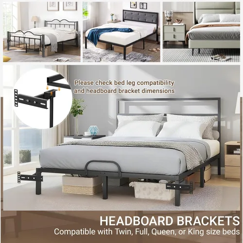 Miniatura 7 de Soportes de cabecera de cama ajustables, soportes de cabecera ajustables para marco de cama de metal, base de cama con kit de extensión de estribo