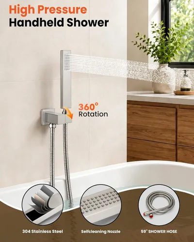 Miniatura 4 de gotonovo - Grifo de bañera montado en la pared con rociador de mano, juego de grifo de ducha giratorio de 180°, sistema de ducha de baño de una sola