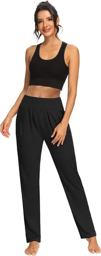 Miniatura 5 de Sarin Mathews - Pantalones de yoga plisados de pierna ancha y holgados, cómodos, pantalones de entrenamiento para mujer con bolsillos