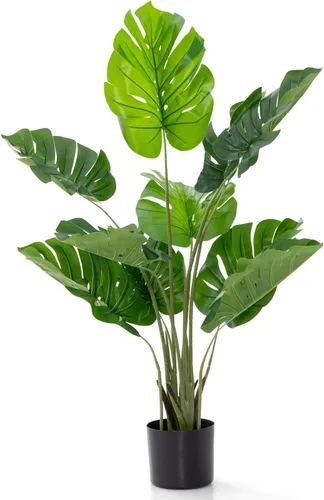 GOFLAME Planta artificial Monstera Deliciosa, árbol sintético en maceta de 4 pies con 10 hojas falsas verdes, planta de queso suizo para decoración