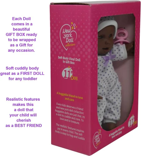 Miniatura 5 de Muñeca de bebé recién nacida afroamericana de cuerpo suave de 11 pulgadas en caja de regalo, chupete de muñeca incluido