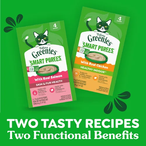 Miniatura 8 de Greenies Feline Smart Purees Skin & Fur Health - Golosinas lamibles para gatos con salmón real, tubos de 0.49 onzas, 20