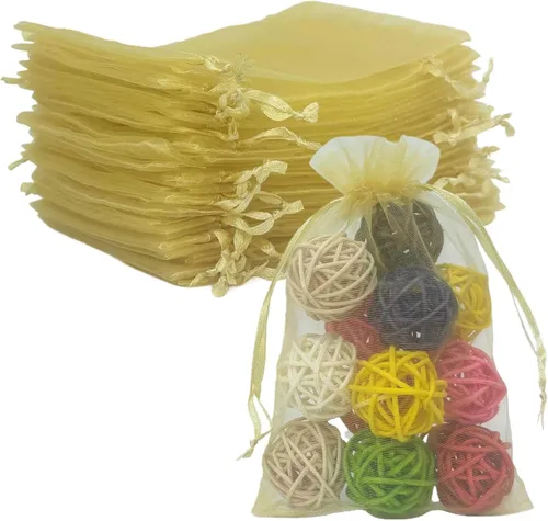 Miniatura 27 de 100 bolsas de organza con cordón de regalo para joyas, galletas, malla de tela transparente de 5 x 7 pulgadas, bolsa reciclable duradera para baby
