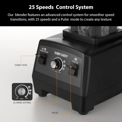Miniatura 6 de Batidora de encimera Pro 2000W, licuadora profesional de alta velocidad con potente motor sin escobillas, 25 velocidades, 68 onzas, licuadora