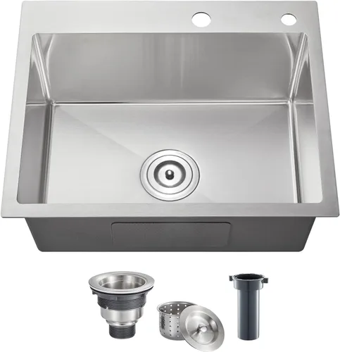 POPFLY Fregadero de cocina de 20×16 pulgadas con caída, fregadero de cocina de acero inoxidable calibre 18 sobremontado de un solo cuenco, pequeño
