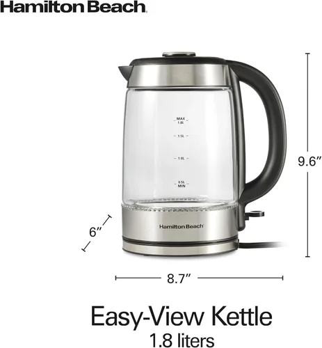 Miniatura 8 de Hamilton Beach Electric Tea Kettle, Water Boiler & Heater, 1 Liter, 1500 Watts for Fast Boiling, BPA Free, Cordless Serving, Auto-Shutoff & Boil-Dry