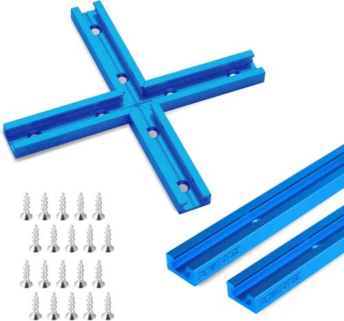 Miniatura 13 de POWERTEC 71169 Pista en T universal de 48 pulgadas con 2 abrazaderas de sujeción, azul anodizado