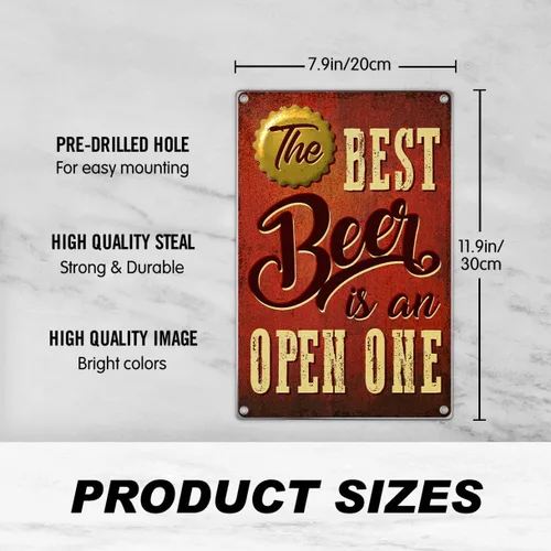 Miniatura 3 de The Best Beer Is An Open One - Letrero de metal para decoración de pared, retro, bar, pub, cocina, hombre, cueva, 8 x 12 pulgadas, arte de aluminio