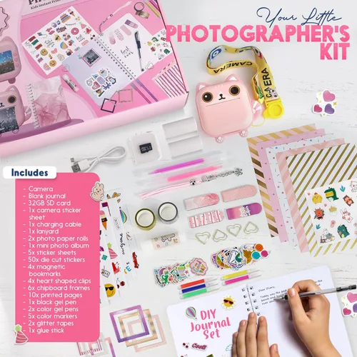 Miniatura 3 de Kit Photomaker - Cámara de impresión instantánea para niños más kit de diario DIY para niñas - 150 piezas diario y cámara para preadolescentes