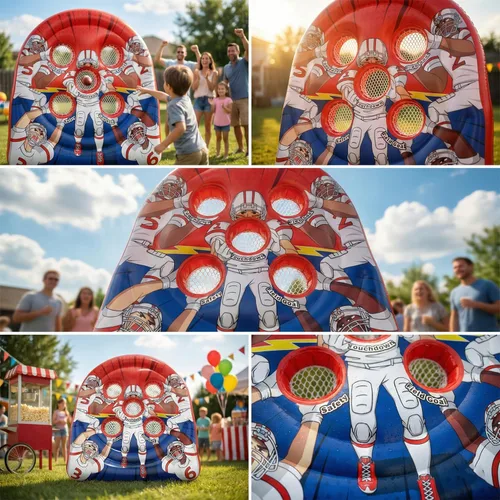 Miniatura 3 de Juego inflable gigante de lanzamiento de objetivos de fútbol de 6 pies, divertidos juegos de patio para interiores y exteriores para niños y Rojo