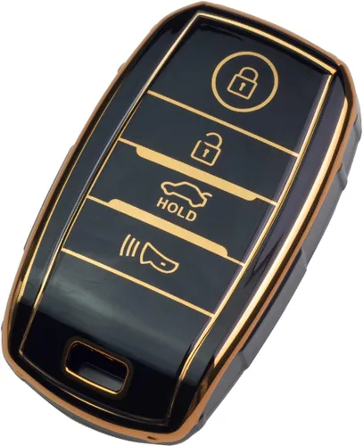 Funda protectora para llavero inteligente de TPU con borde dorado, compatible con KIA Optima Rio Sorento SPORTAGE 4 botones sin llave, accesorios