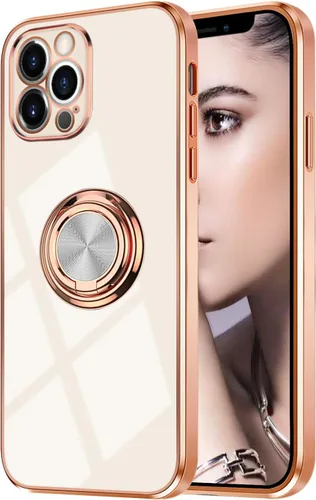 Miniatura 75 de Compatible con iPhone 11 Kickstand, anillo de rotación de 360 grados integrado con borde de oro rosa brillante que funciona con soporte magnético