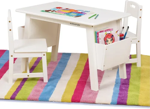 Juego de mesa y 2 sillas de madera maciza para niños con estuches de almacenamiento integrados, juego de mesa y silla de almacenamiento para niños