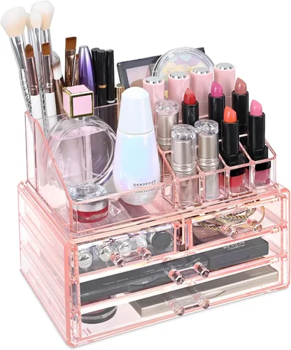 Miniatura 12 de Ikee Design Organizador de maquillaje acrílico con 4 cajones y soportes removibles para lápices labiales en la parte superior, ideal para maquillaje