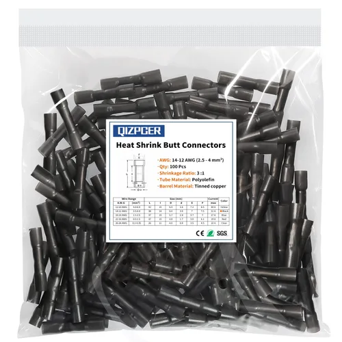 Miniatura 7 de 100 piezas conectores de tope amarillos termorretráctiles, terminales de crimpado impermeables de 12-10 AWG, conectores de cable eléctrico, empalme