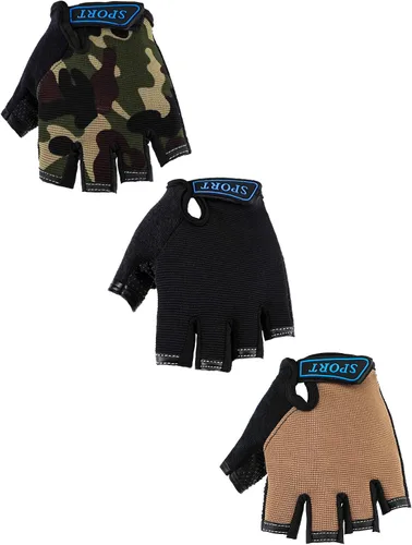 Boao 3 pares de guantes de medio dedo para niños guantes de deporte antideslizantes de gel para niños Ciclismo de montar en bicicleta azul gris