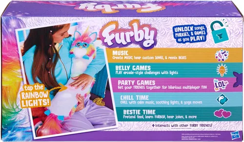Miniatura 13 de FURBY Juguete Interactivo DJ, Peluche Electrónico Súper Suave Arcoíris con Música, Luces, Movimiento y Juegos, Habla Inglés y Furbish, 32 Pulgadas