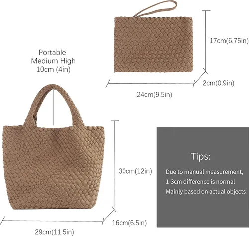Miniatura 3 de LMKIDS Bolso de mano tejido + bolso de neopreno para mujer, bolso grande de viaje con asa superior, bolsa de viaje para axilas