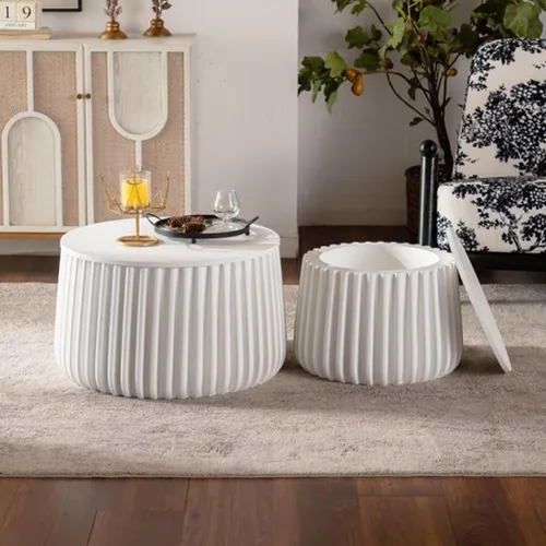 Juego de 2 mesas anidables redondas con tapa abatible, juego de mesa auxiliar de madera de almacenamiento moderno de 2 piezas, 2 piezas de madera de