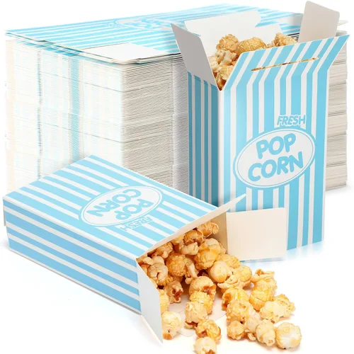 Miniatura 9 de Xinnun 300 Pcs Paper Popcorn Boxes 1oz Oil-proof Disposable Striped Popcorn Boxes Container Leak Proof Paper Holders for Movie Night, Party