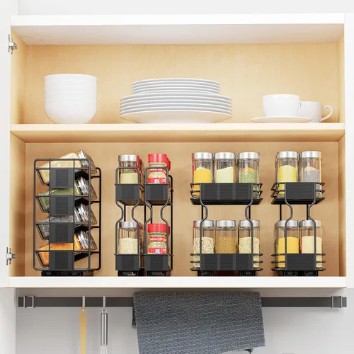 Miniatura 4 de SpaceAid Organizador de especias extraíble con 20 tarros, organizador de condimentos deslizante resistente para armarios de cocina, con 801