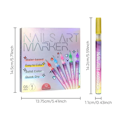 Miniatura 7 de Juego de 12 bolígrafos para arte de uñas, 0.020 in, de secado rápido, marcadores de pintura acrílica, para pintar, dibujar, pintar, puntos de uñas