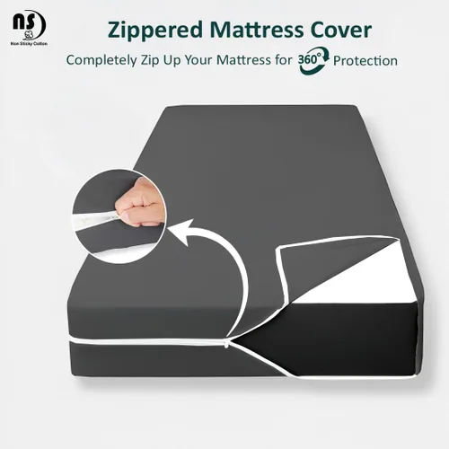 Miniatura 5 de Funda de colchón con cremallera, tamaño individual, protector de colchón de poliéster 100% impermeable, funda de colchón con cremallera de alta