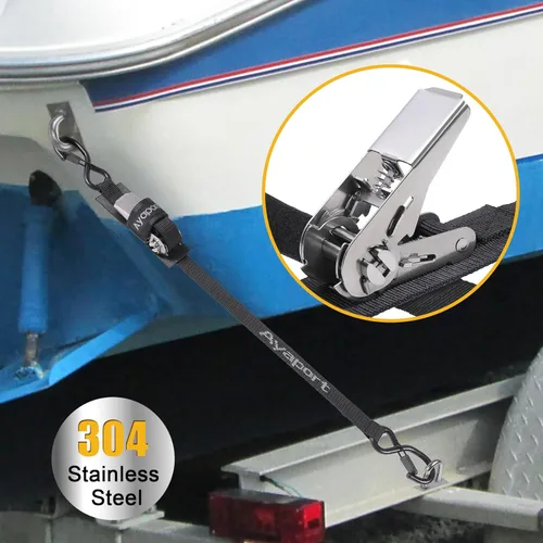 Miniatura 7 de Ayaport Correas de amarre para remolque de barco (trinquete de acero inoxidable) de 1.5 m, 1089 kg de fuerza de rotura Correas de trinquete
