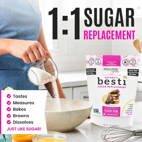 Miniatura 7 de Wholesome Yum Besti - Sustituto natural de azúcar, mezcla de edulcorante de fruta de monje granulada cetogénica con alulosa (sin eritritol), sin