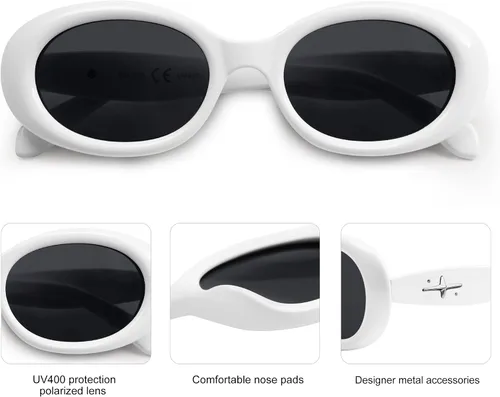 Miniatura 4 de SOJOS Gafas de sol polarizadas ovaladas pequeñas retro para mujeres y hombres, estilo vintage de los años 90, protección UV400, gafas de sol